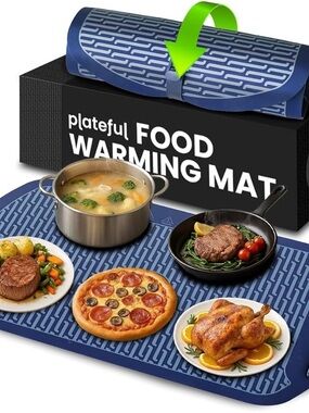 Blue Food Warming Mat - Portable Heated Placemat